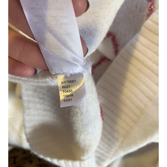 LOFT White Boatneck Sparkle Heart Sweater Hollidays preppy XS - Picture 6 of 6